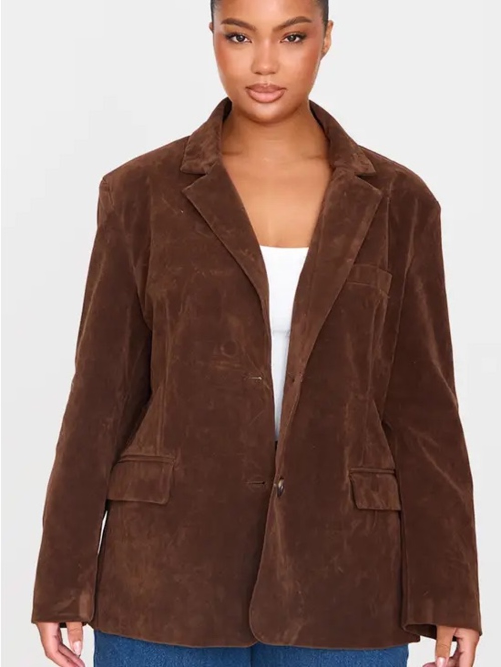 PrettyLittleThing Faux-Suede Chocolate Brown Longline Jacket